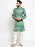 Jompers Men's Green & Beige Self Design Kurta Only
