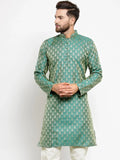 Jompers Men's Green & Beige Self Design Kurta Only