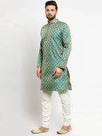 Jompers Men's Green & Beige Self Design Kurta Only