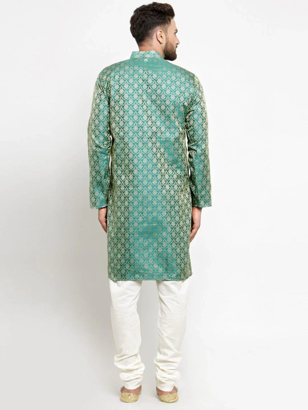 Jompers Men's Green & Beige Self Design Kurta Only