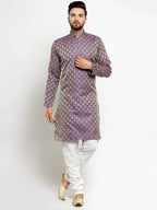 Jompers Men's Purple & Beige Self Design Kurta Only