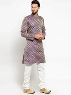 Jompers Men's Purple & Beige Self Design Kurta Only