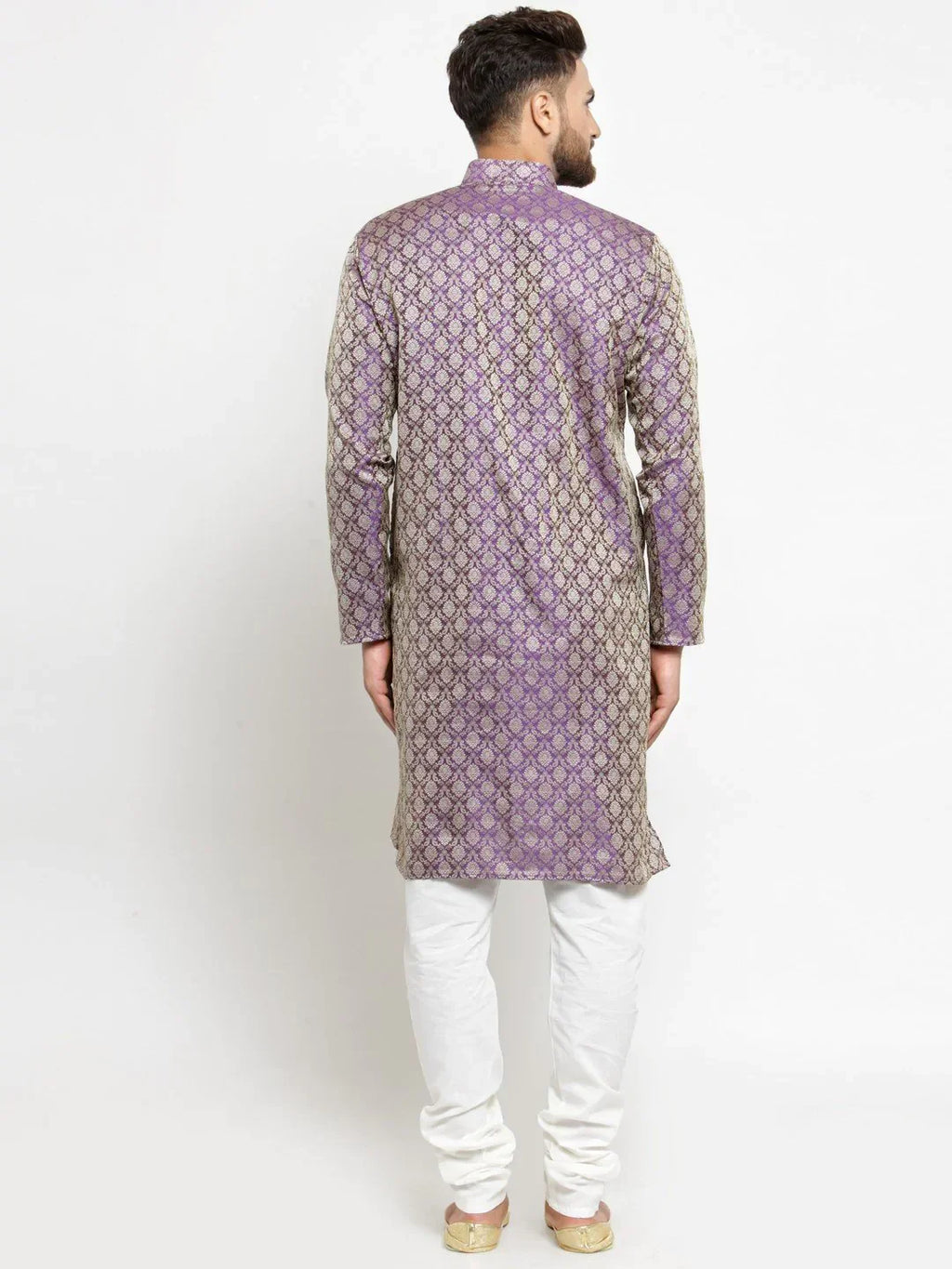 Jompers Men's Purple & Beige Self Design Kurta Only