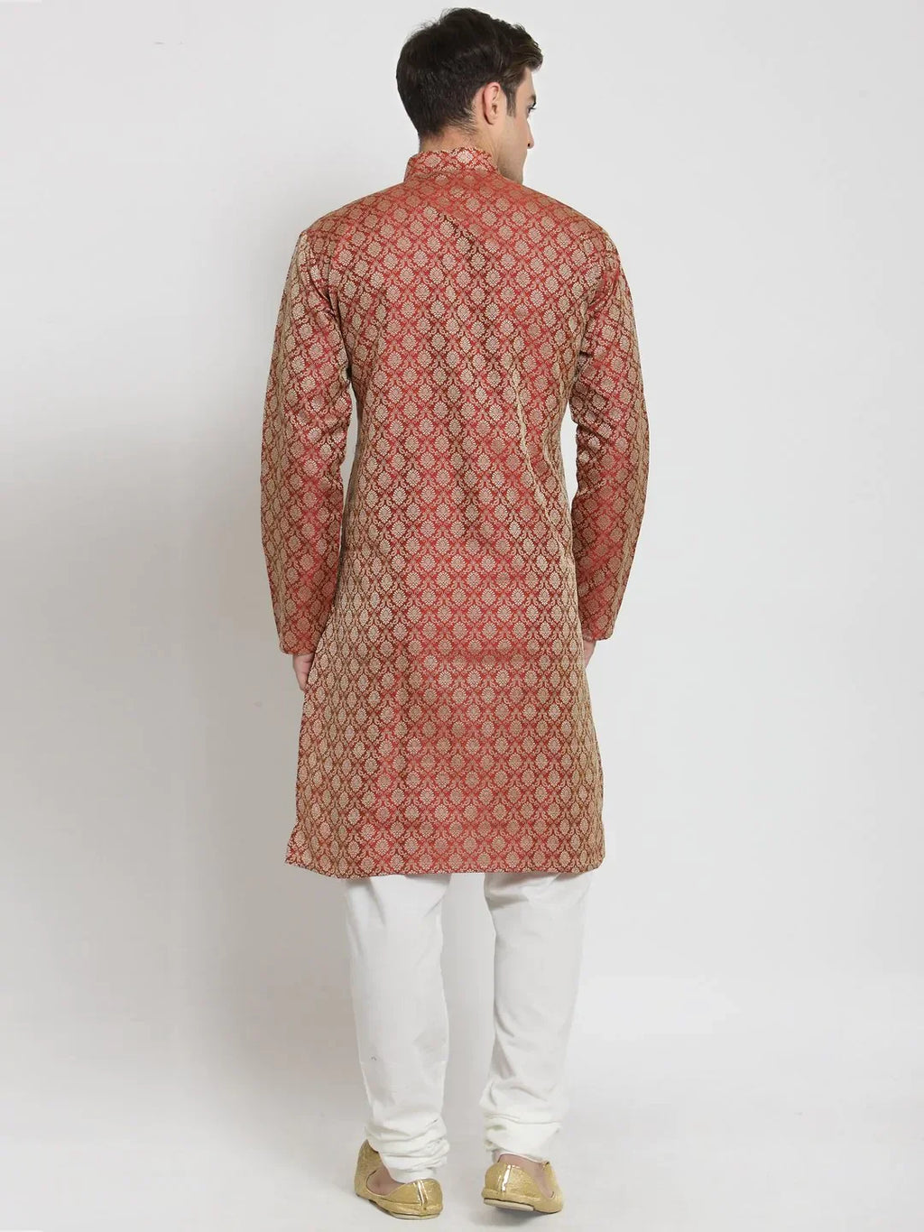 Jompers Men's Red & Beige Self Design Kurta Only