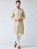 Jompers Men's Beige & Off-White Self Design Kurta Only