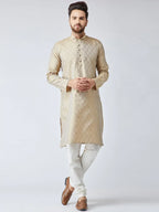 Jompers Men's Beige & Off-White Self Design Kurta Only