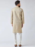 Jompers Men's Beige & Off-White Self Design Kurta Only