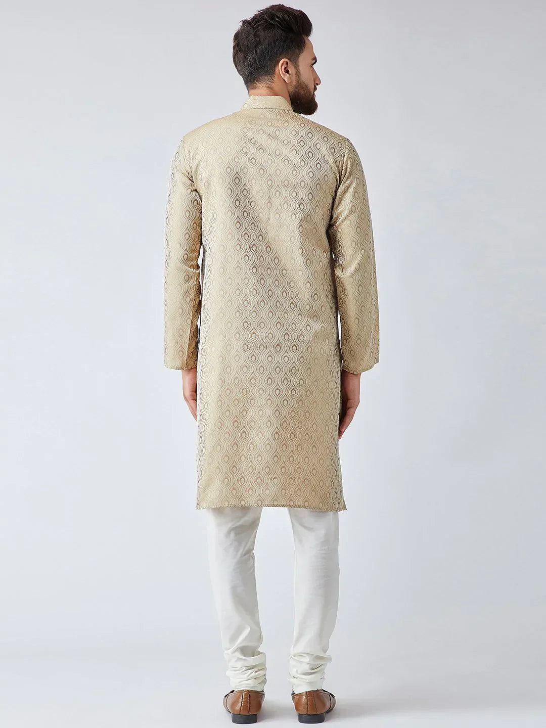 Jompers Men's Beige & Off-White Self Design Kurta Only