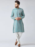 Jompers Men's Green & Off-White Self Design Kurta Only