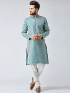 Jompers Men's Green & Off-White Self Design Kurta Only