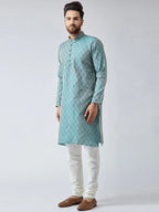 Jompers Men's Green & Off-White Self Design Kurta Only