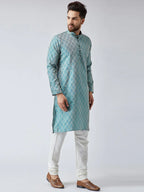 Jompers Men's Green & Off-White Self Design Kurta Only