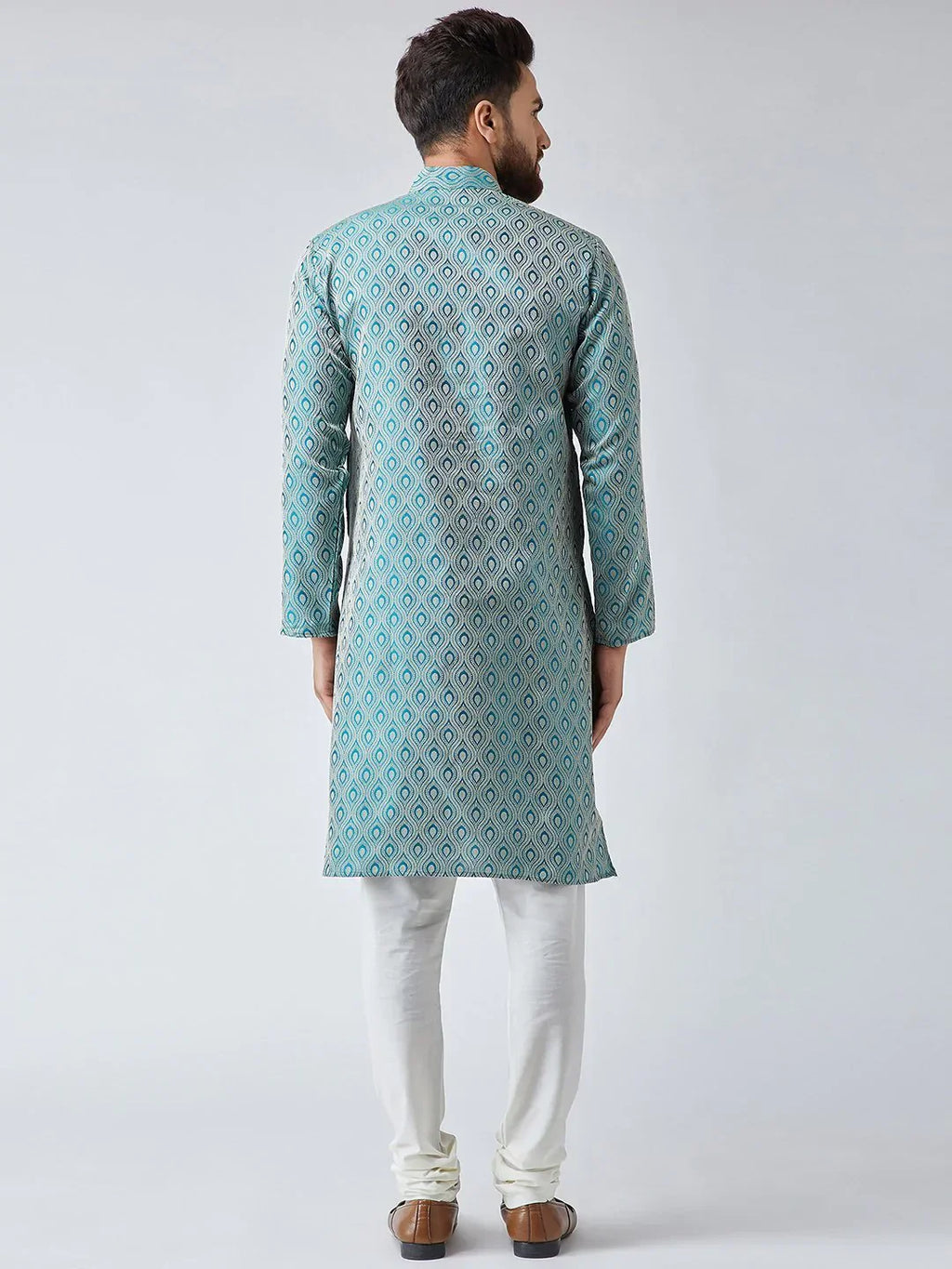 Jompers Men's Green & Off-White Self Design Kurta Only