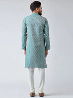 Jompers Men's Green & Off-White Self Design Kurta Only