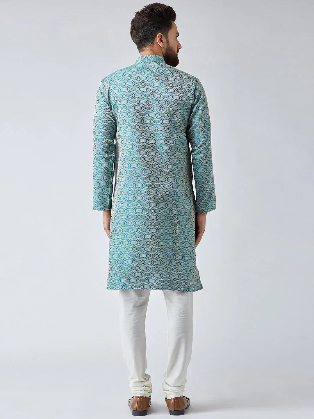 Jompers Men's Green & Off-White Self Design Kurta Only