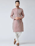 Jompers Men's Maroon & Off-White Self Design Kurta Only
