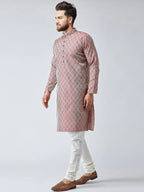 Jompers Men's Maroon & Off-White Self Design Kurta Only