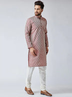 Jompers Men's Maroon & Off-White Self Design Kurta Only