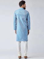 Jompers Men's Sky Blue & Off-White Self Design Kurta Only