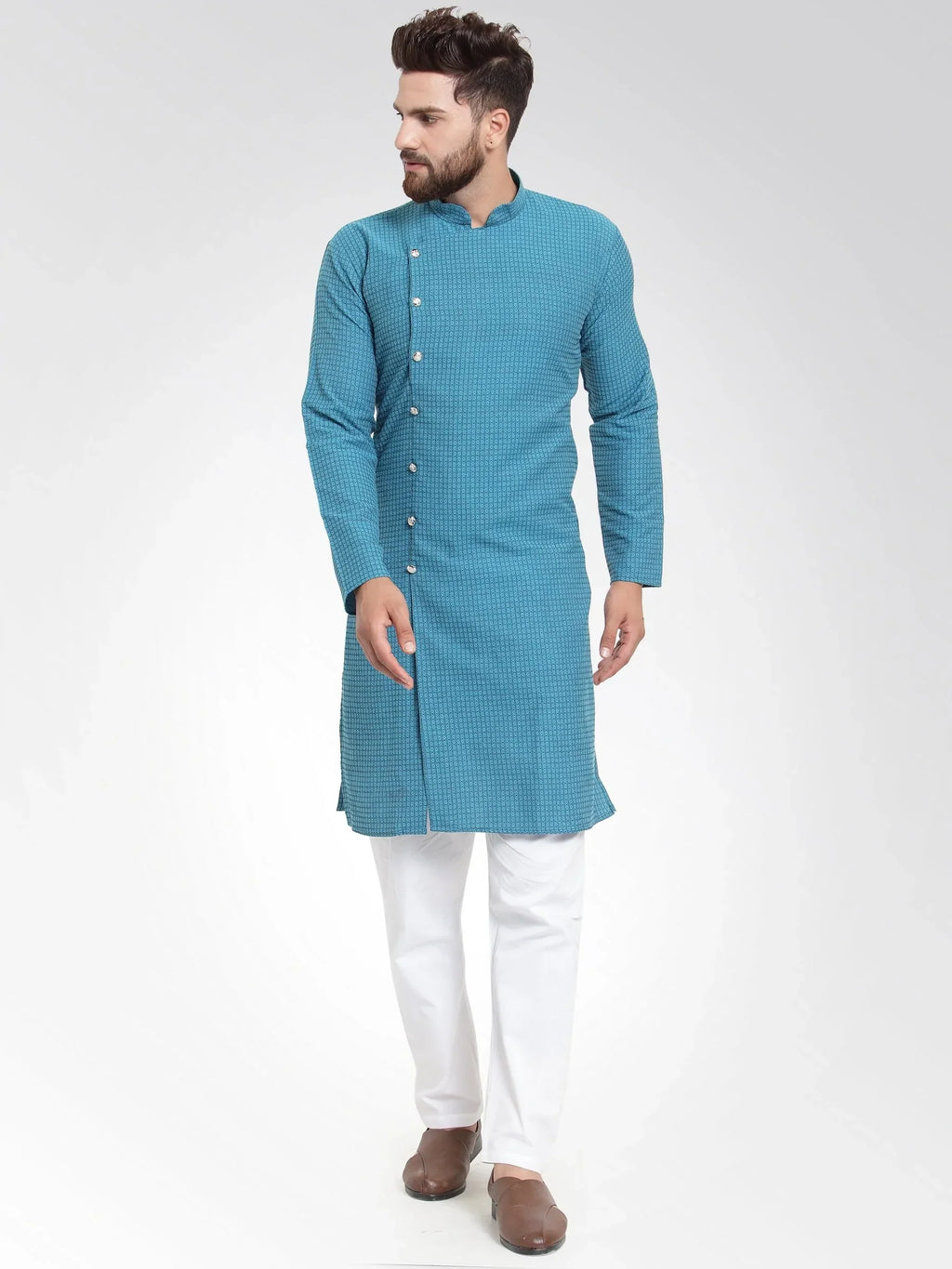 Jompers Men's Green Self Design Kurta Only