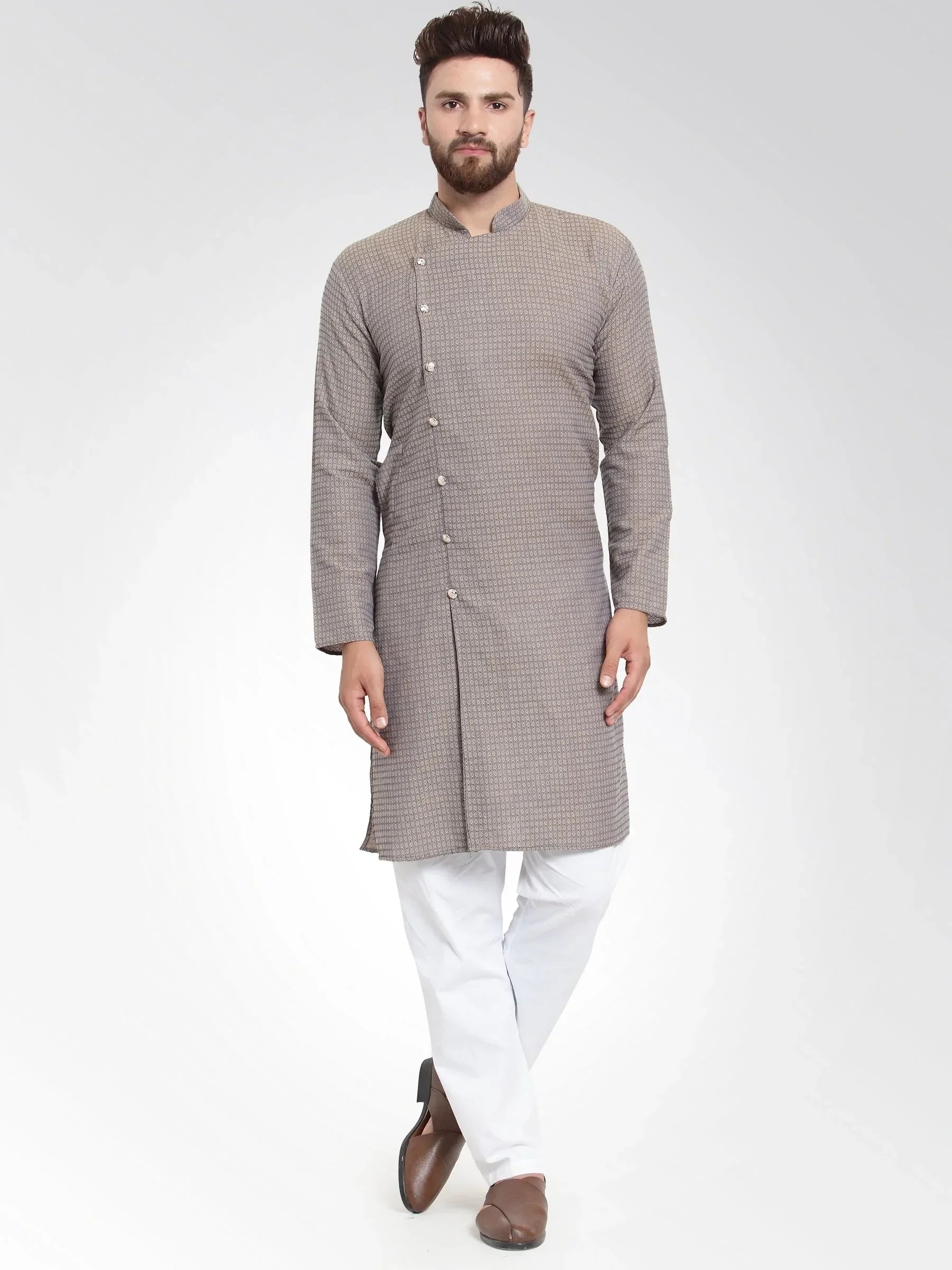 Jompers Men's Grey Self Design Kurta Only