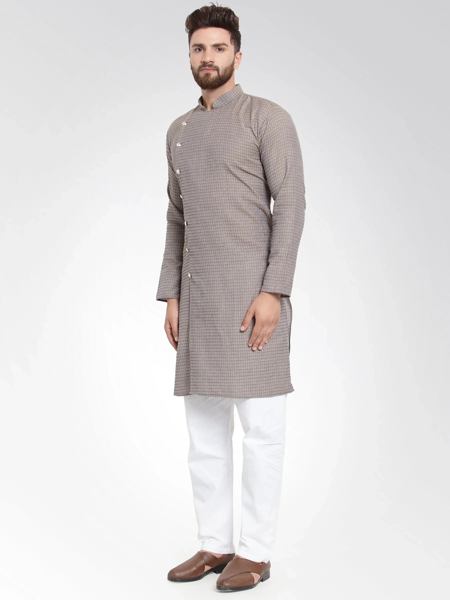 Jompers Men's Grey Self Design Kurta Only