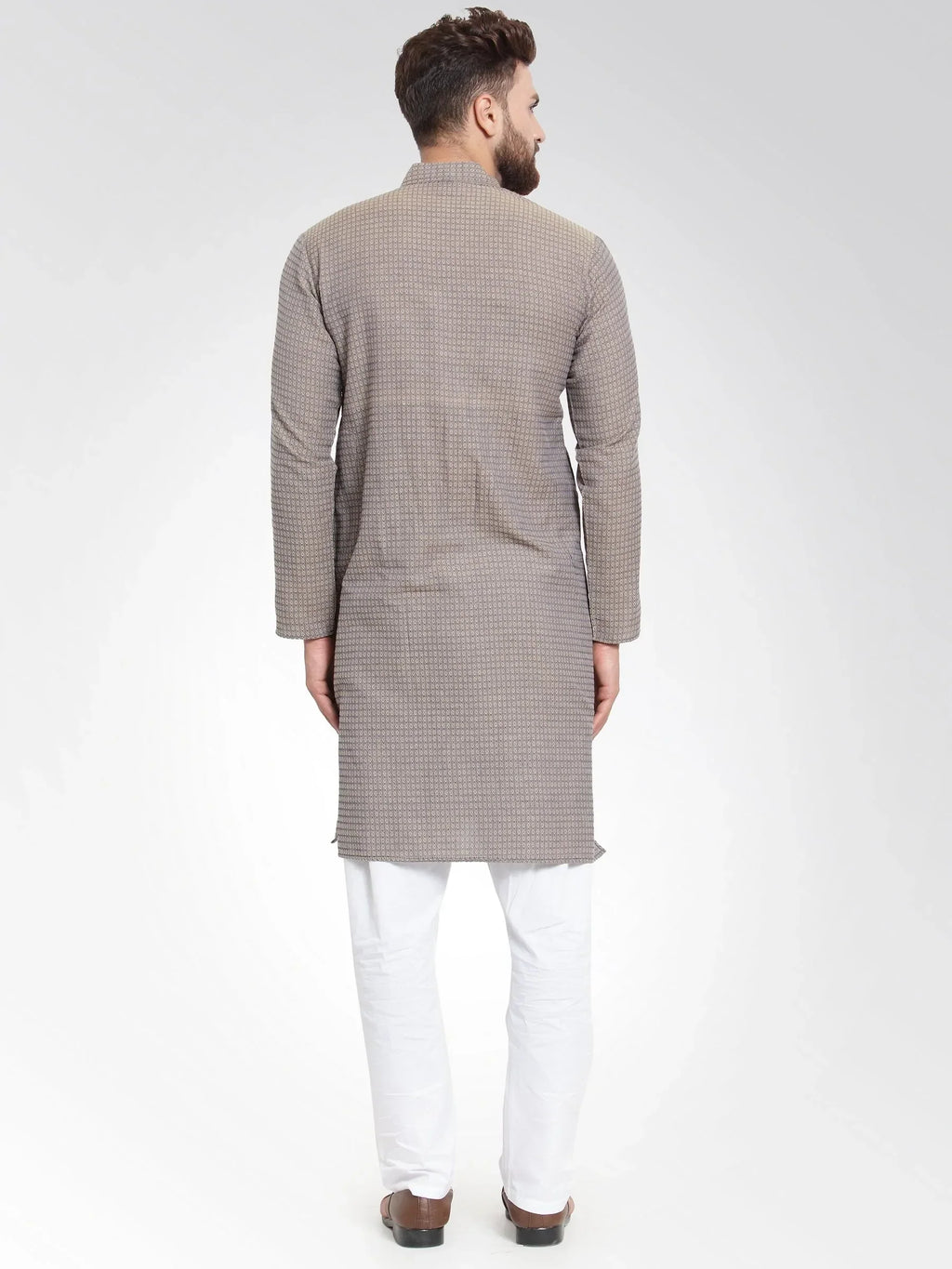 Jompers Men's Grey Self Design Kurta Only