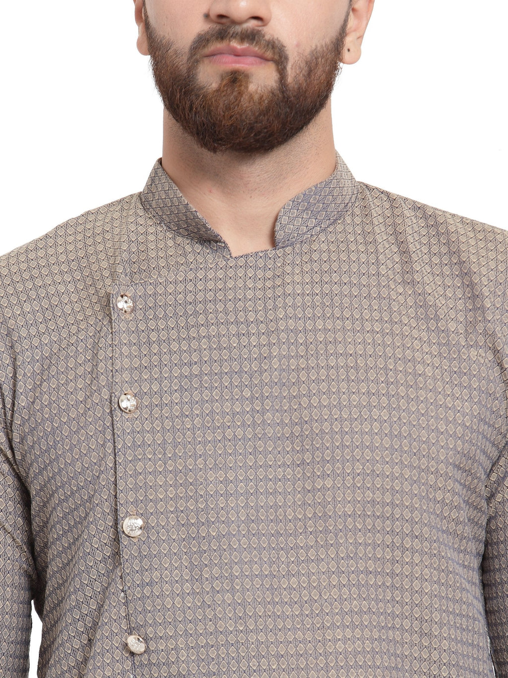 Jompers Men's Grey Self Design Kurta Only