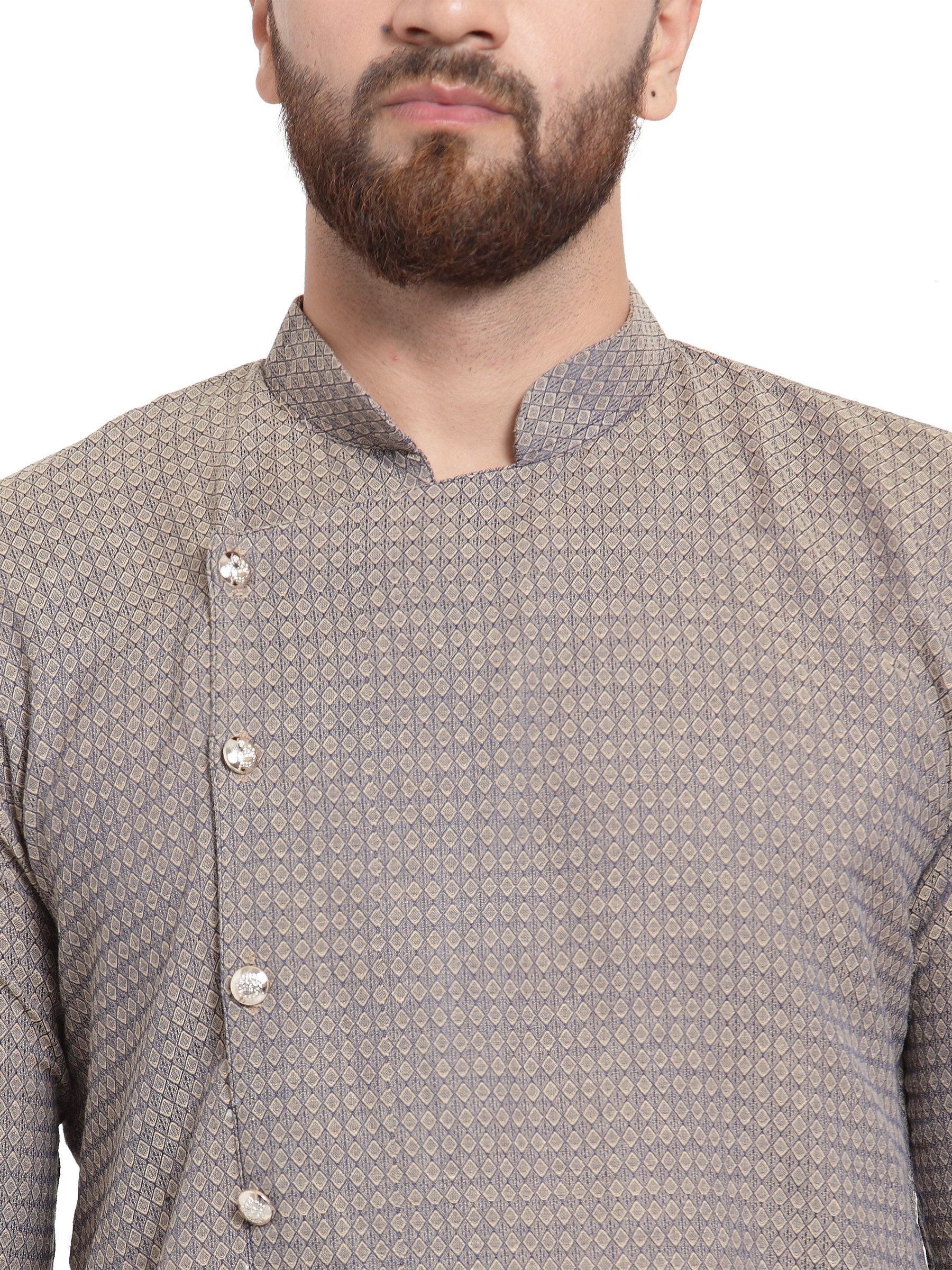 Jompers Men's Grey Self Design Kurta Only