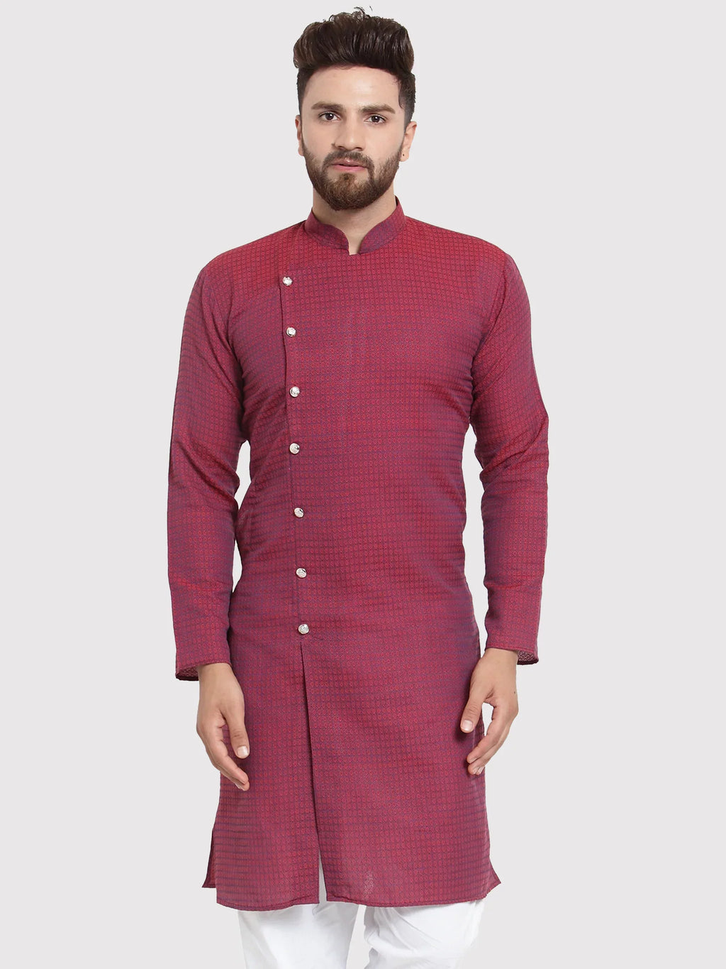 Jompers Men's Maroon Self Design Kurta Only