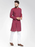 Jompers Men's Maroon Self Design Kurta Only