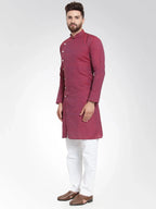 Jompers Men's Maroon Self Design Kurta Only