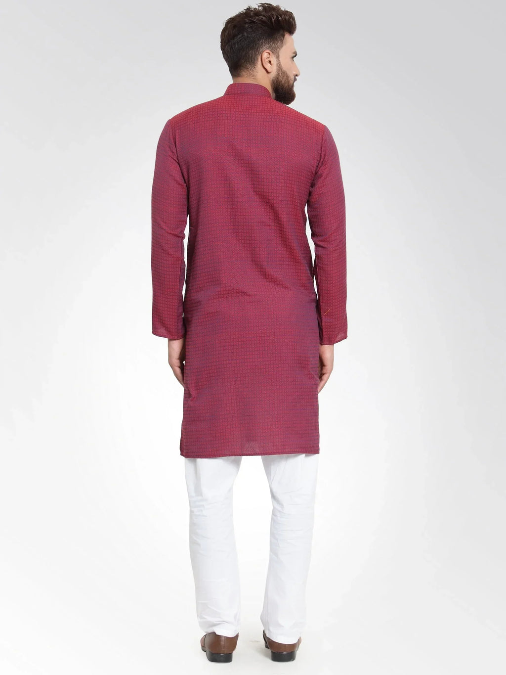 Jompers Men's Maroon Self Design Kurta Only