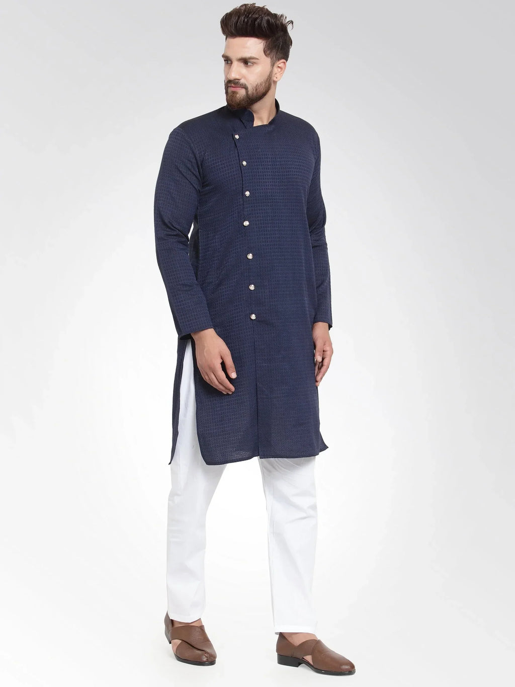 Jompers Men's Navy Self Design Kurta Only