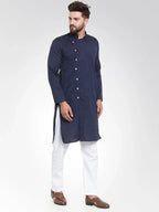 Jompers Men's Navy Self Design Kurta Only