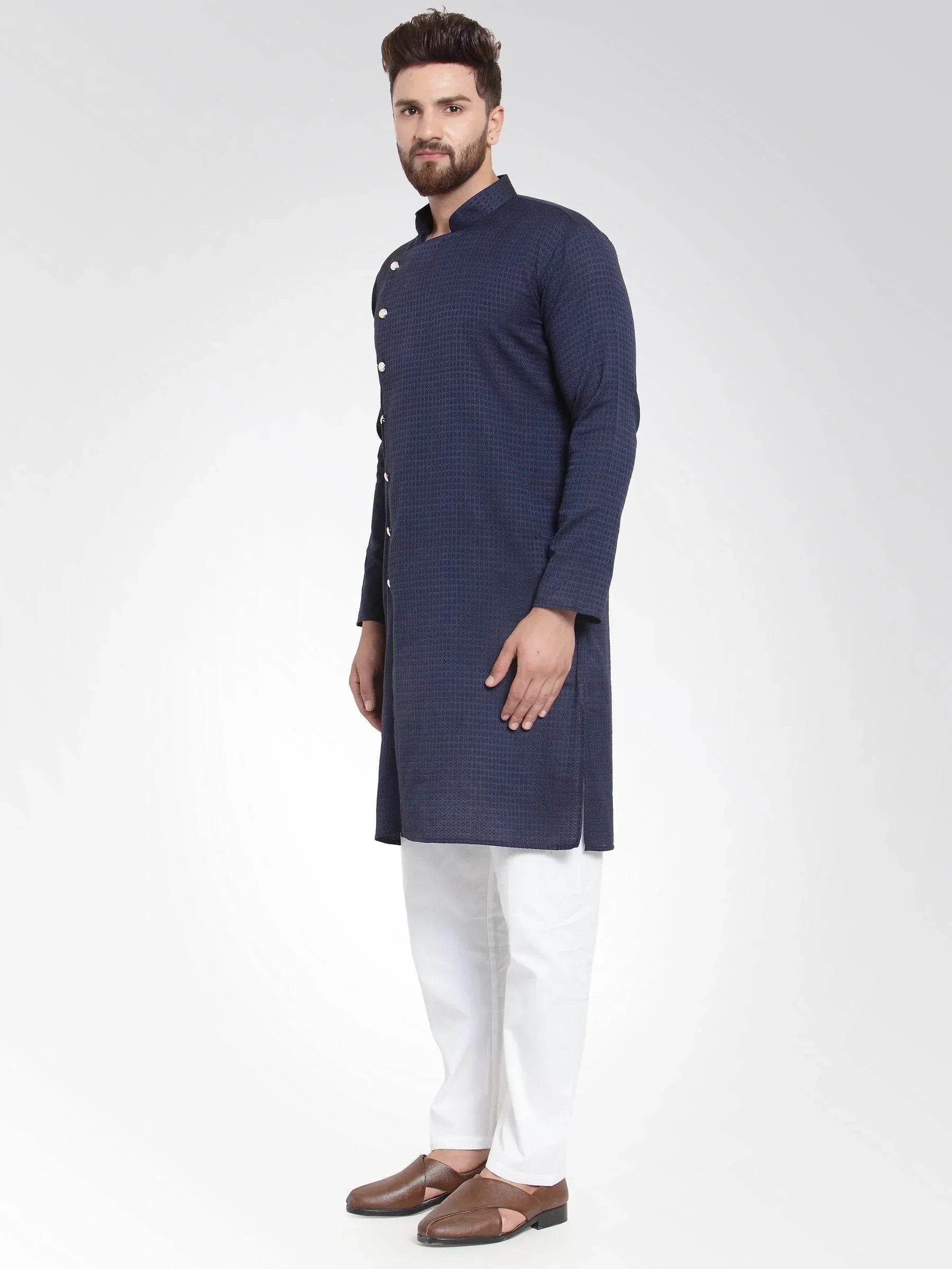 Jompers Men's Navy Self Design Kurta Only
