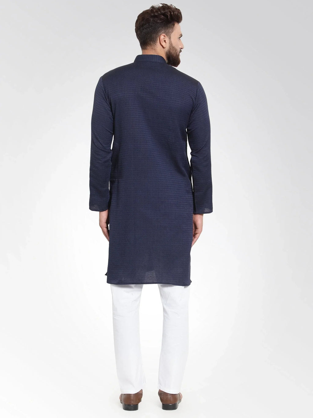 Jompers Men's Navy Self Design Kurta Only