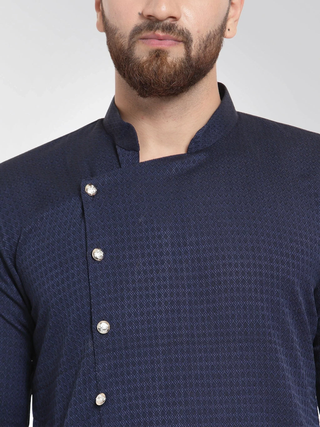 Jompers Men's Navy Self Design Kurta Only
