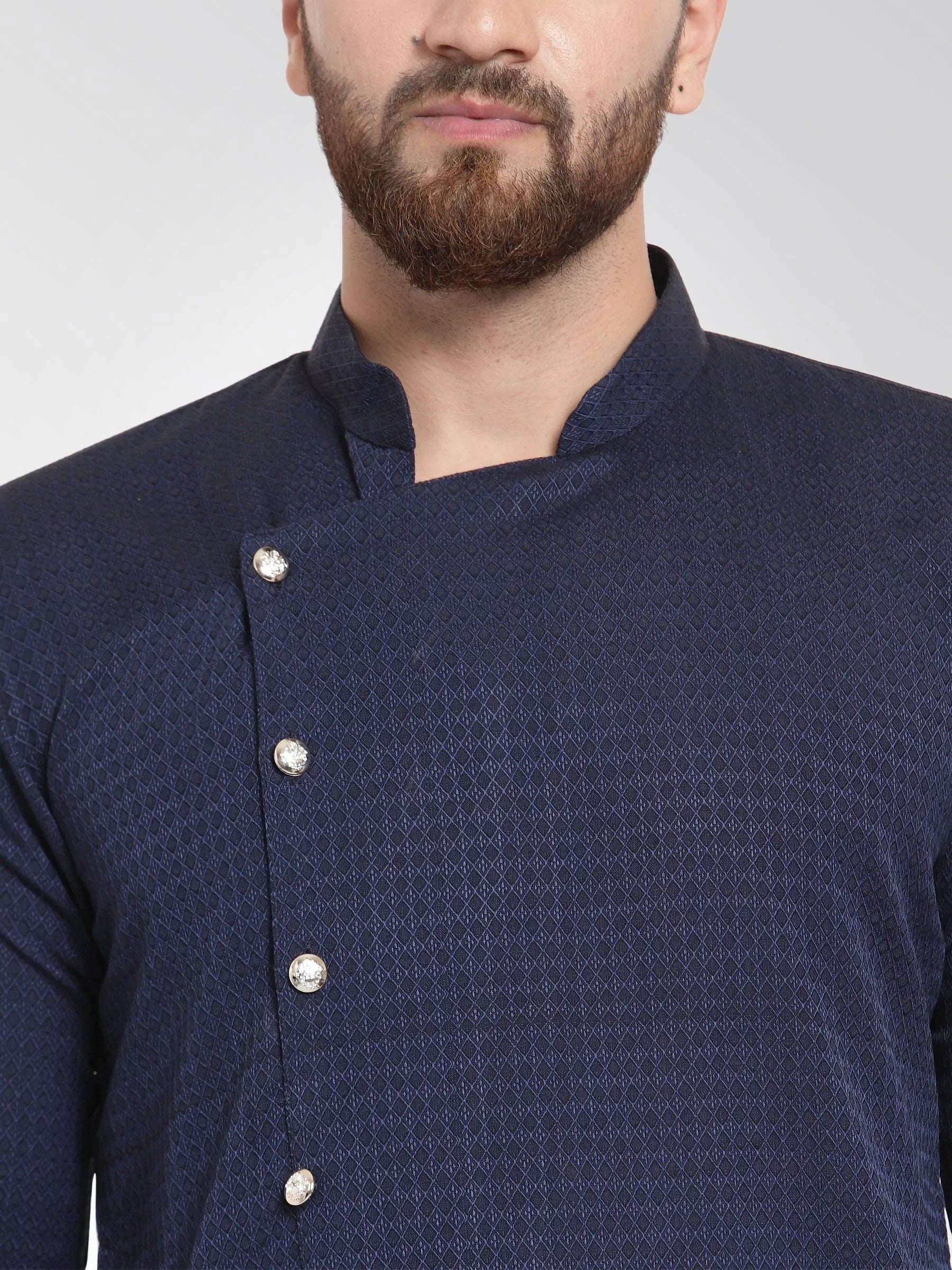 Jompers Men's Navy Self Design Kurta Only