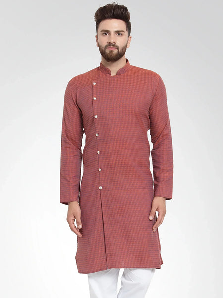 Jompers Men's Red Self Design Kurta Only
