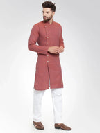 Jompers Men's Red Self Design Kurta Only