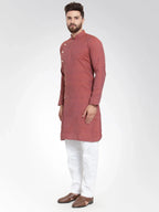 Jompers Men's Red Self Design Kurta Only