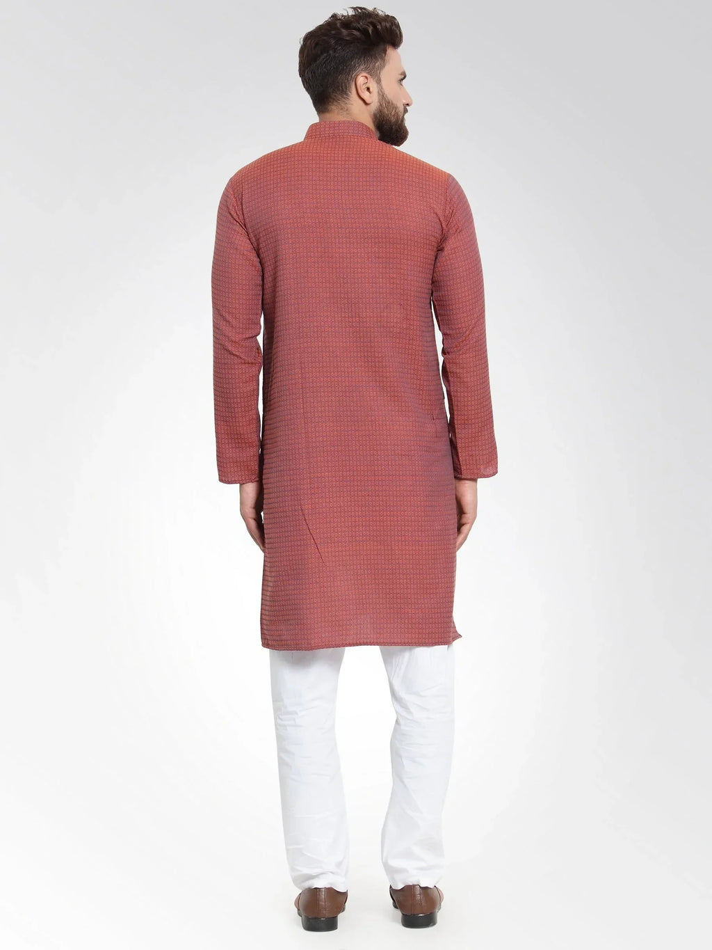 Jompers Men's Red Self Design Kurta Only