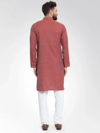 Jompers Men's Red Self Design Kurta Only
