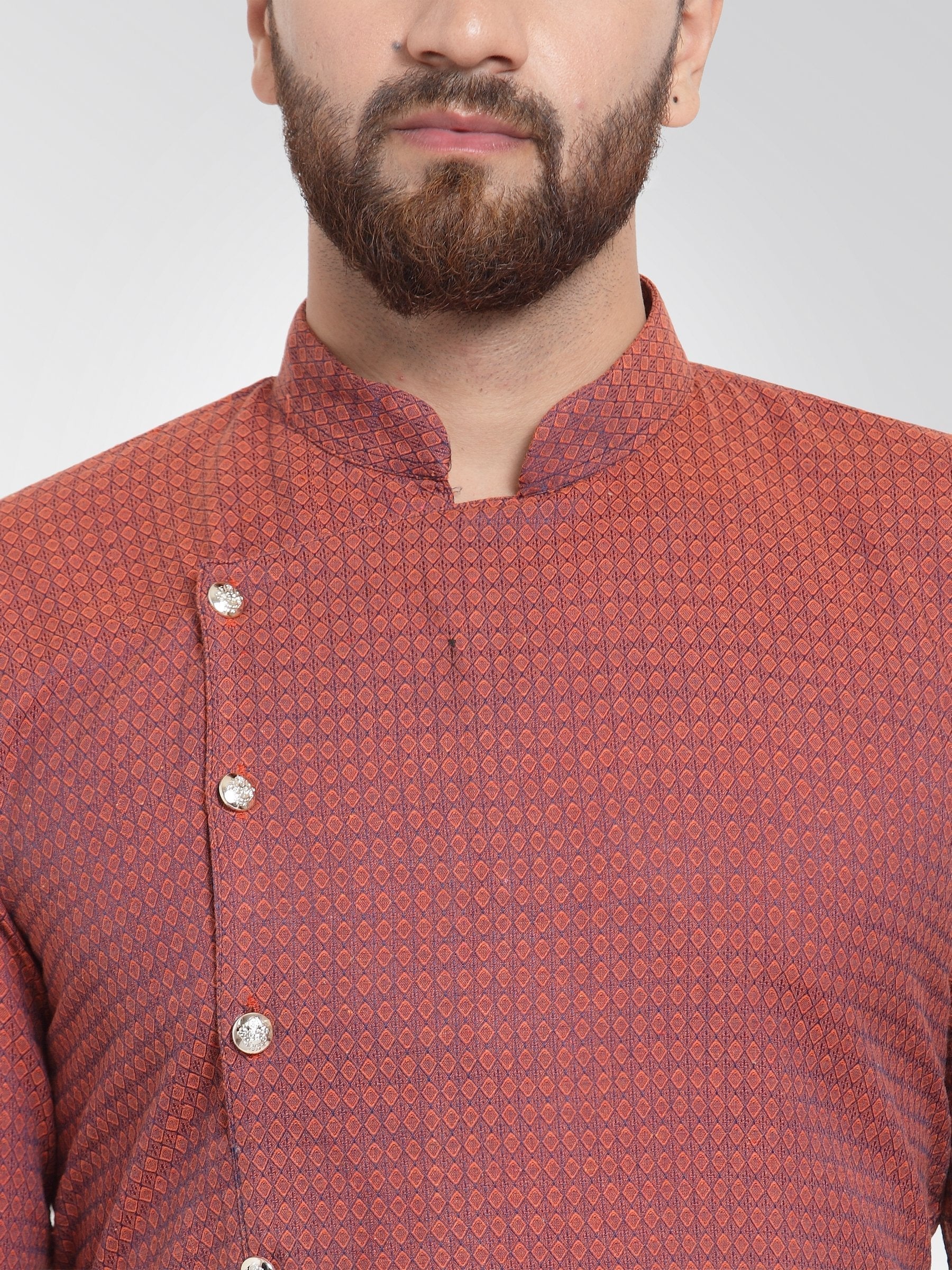 Jompers Men's Red Self Design Kurta Only
