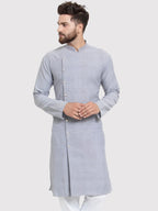 Jompers Men's Steel Blue Self Design Kurta Only