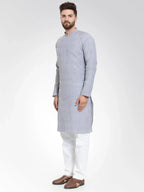 Jompers Men's Steel Blue Self Design Kurta Only