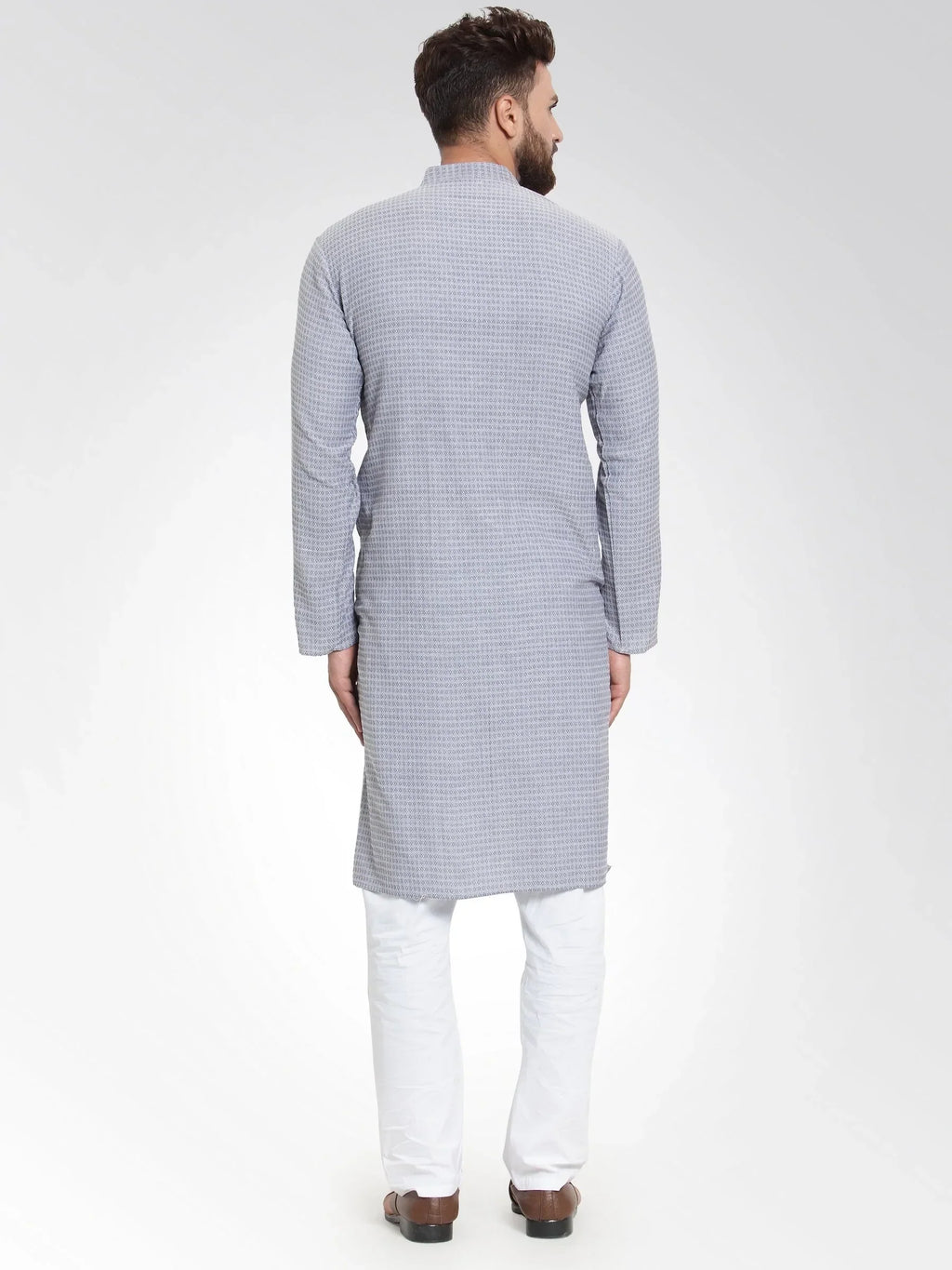 Jompers Men's Steel Blue Self Design Kurta Only