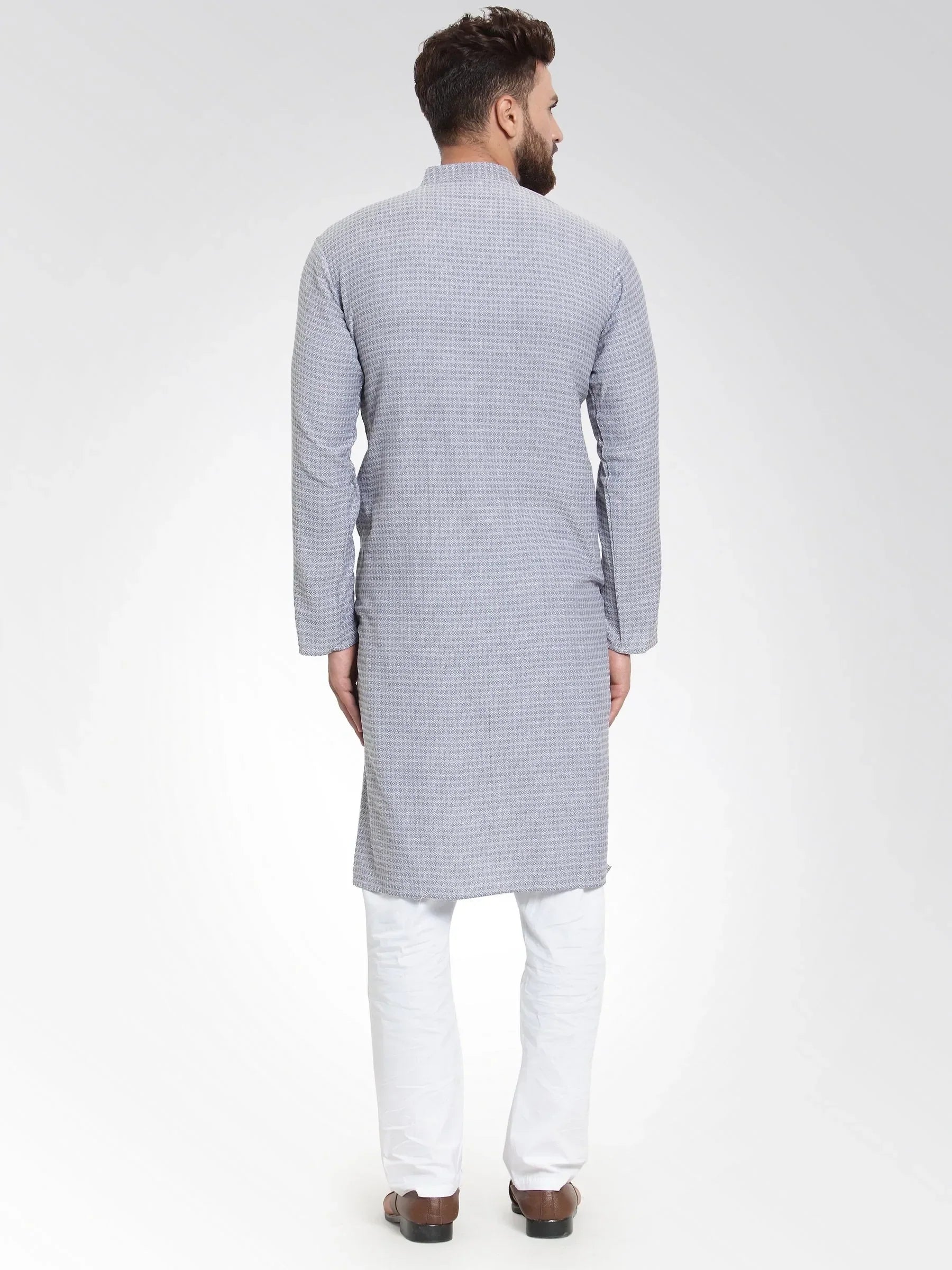 Jompers Men's Steel Blue Self Design Kurta Only