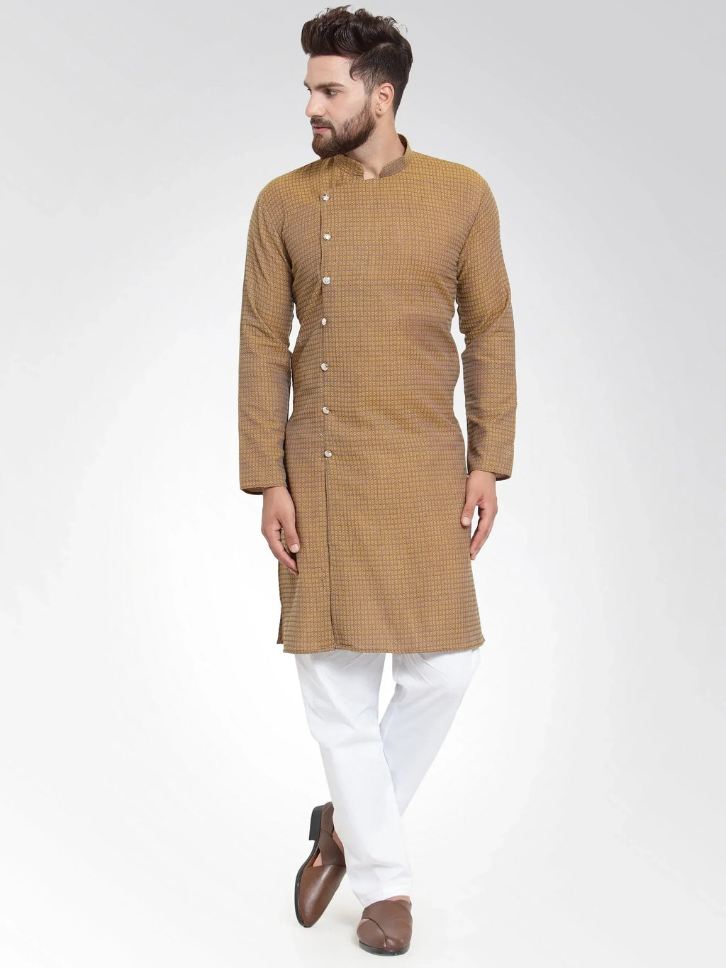 Jompers Men's Yellow Self Design Kurta Only